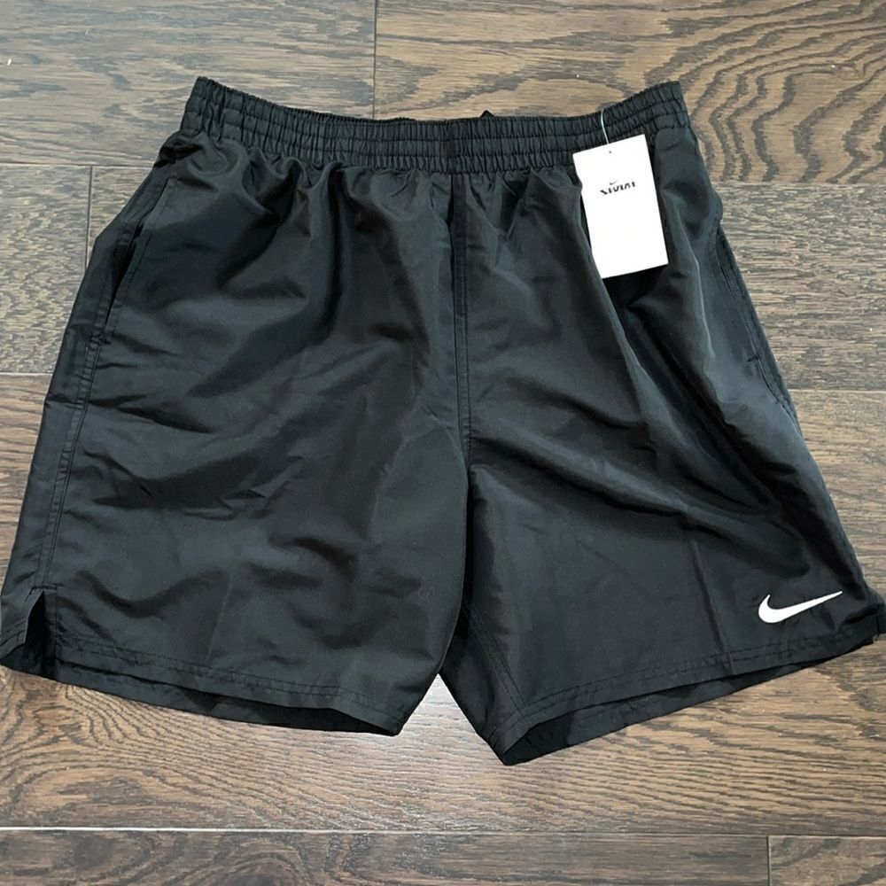 New Black fully lined Nike Swim beach trunks vacation travel pocket pool shorts